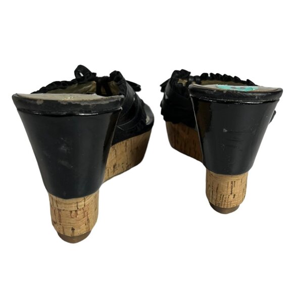 Guess Wedges Sandals Womens Size 8 Black Cork Shiny Summer - Picture 4 of 16